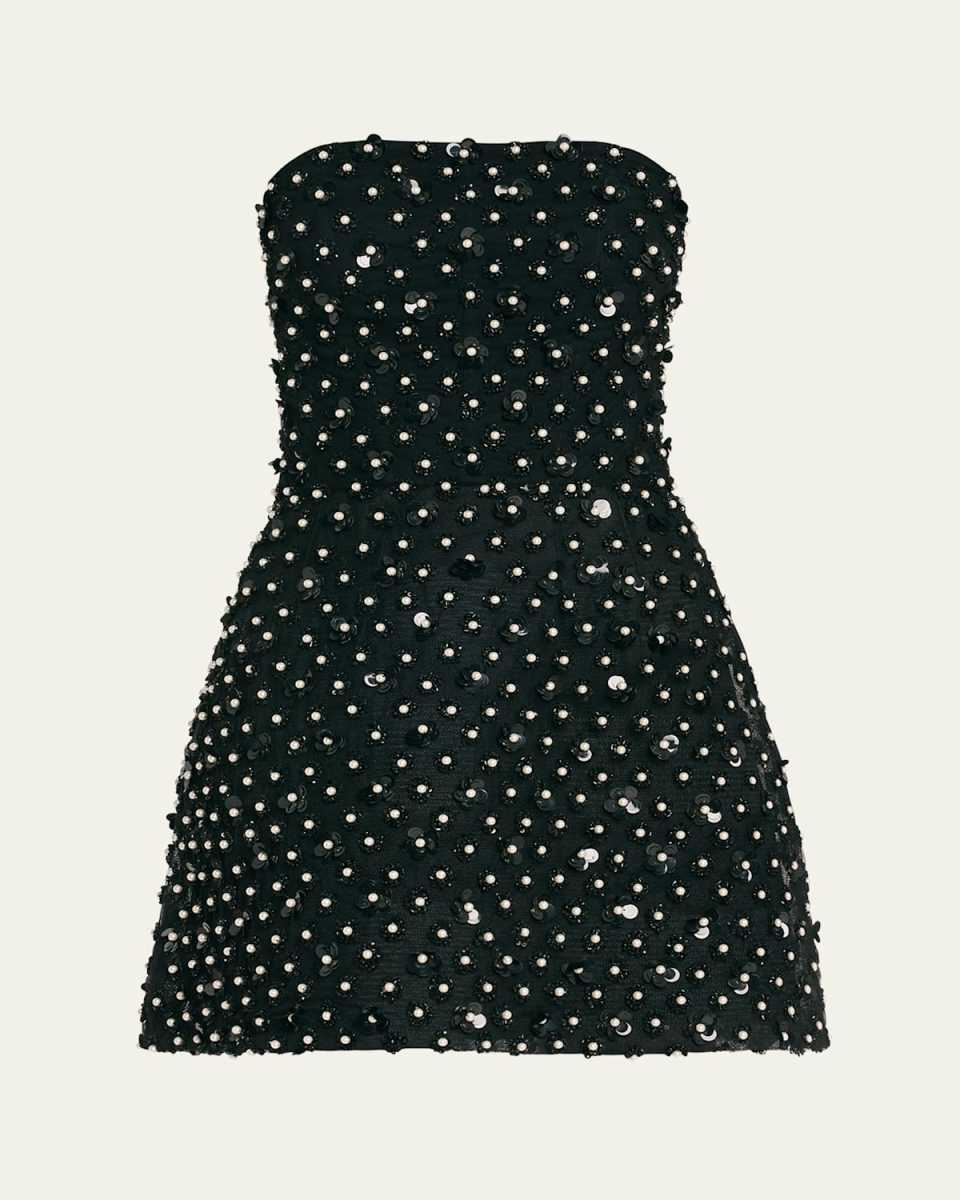 Sequined Pearly Strapless Structured Mini Dress